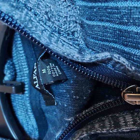 Alfani Mens Blue Medium Retro Full Zip Stripes Textured Knit Sweater Jacket - Picture 10 of 10